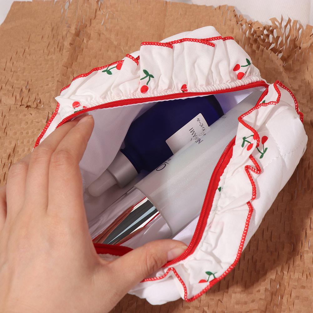 Large Capacity Cherry Cosmetic Bag Cherry Printed Wash Storage Bag Cherry Makeup Bag  Women Girl