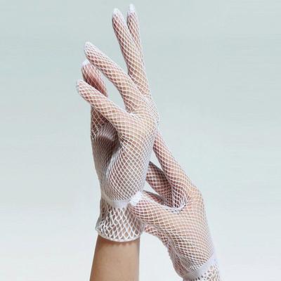 Women Short Fishnet Gloves Sunblock Full Finger Bride Wedding Wrist Mesh Mittens
