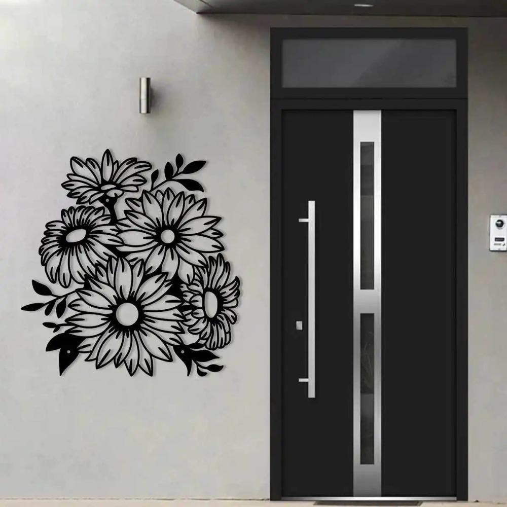 Bohemian Metal Chrysanthemum Wall Art, Outdoor Garden Patio Decor, Iron Sculpture for Living Room Balcony Fence