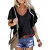 2024 neue Sommer Damen Tops V-Ausschnitt Baumwolle Solidcolor Kurzarm Casual Loose Pius Size Femmel T-Shirt
