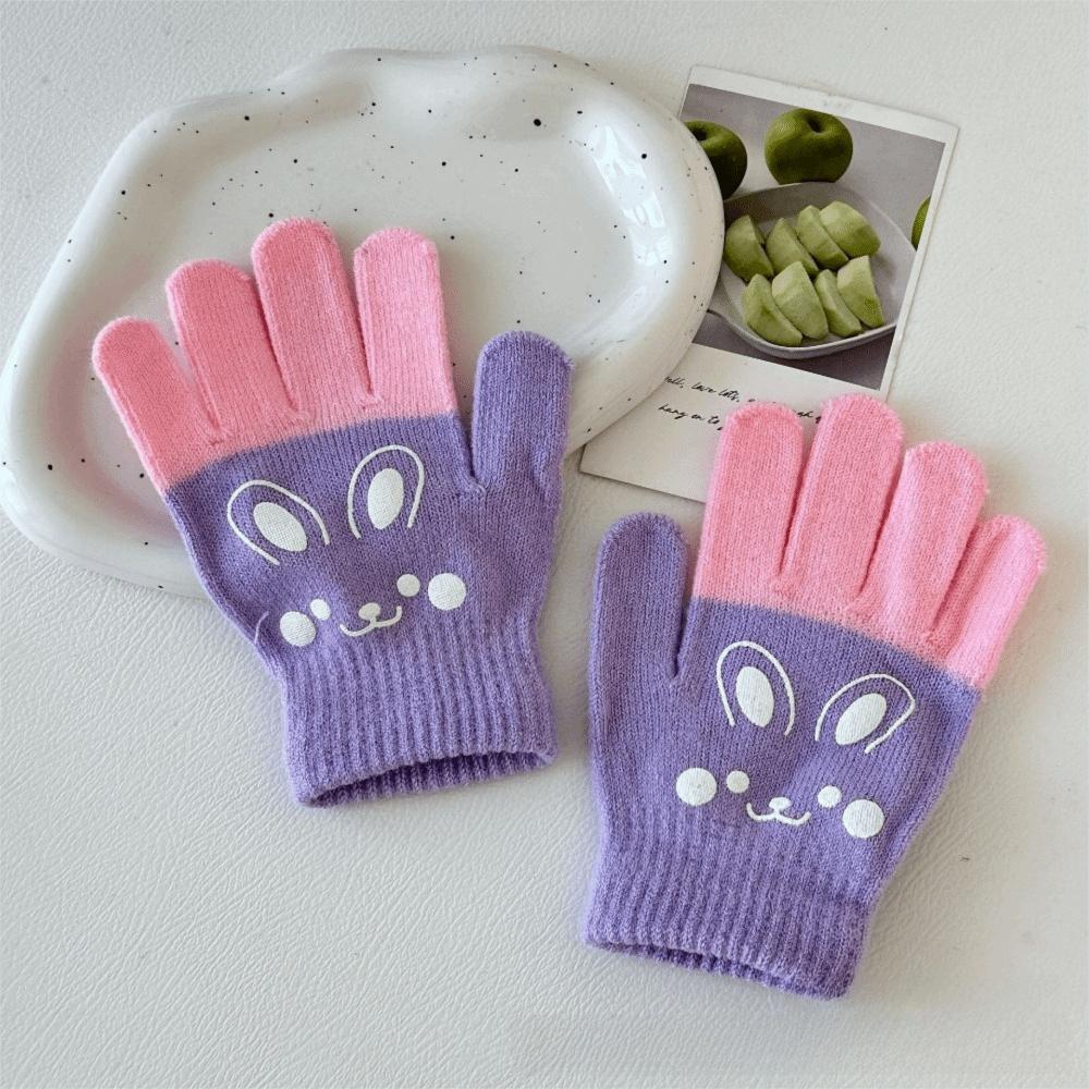 

Зимние теплые вязаные варежки, вязаные перчатки с полными пальцами для мальчиков и девочек 4-8 лет фиолетовый