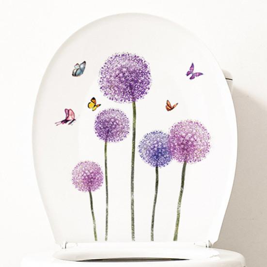 Toilet Lid Decal Self-Adhesive Non-Fading Removable Water-Resistant Plant Flower Theme Toilet Seat Lid Sticker Decor