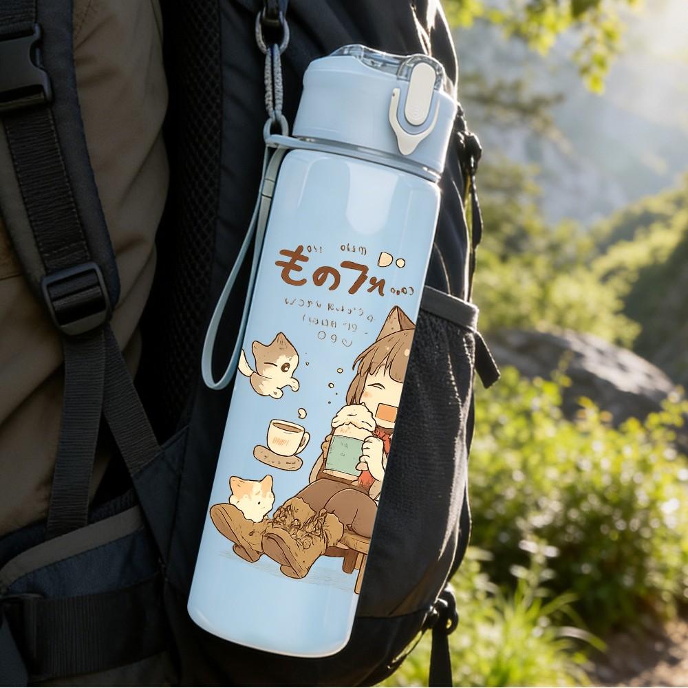 1PC Cat Coffee Easter Scene 750ml Color Plastic Sports Water Bottle Leakproof Flip Straw Lid Suitable for Sports Office Home Use