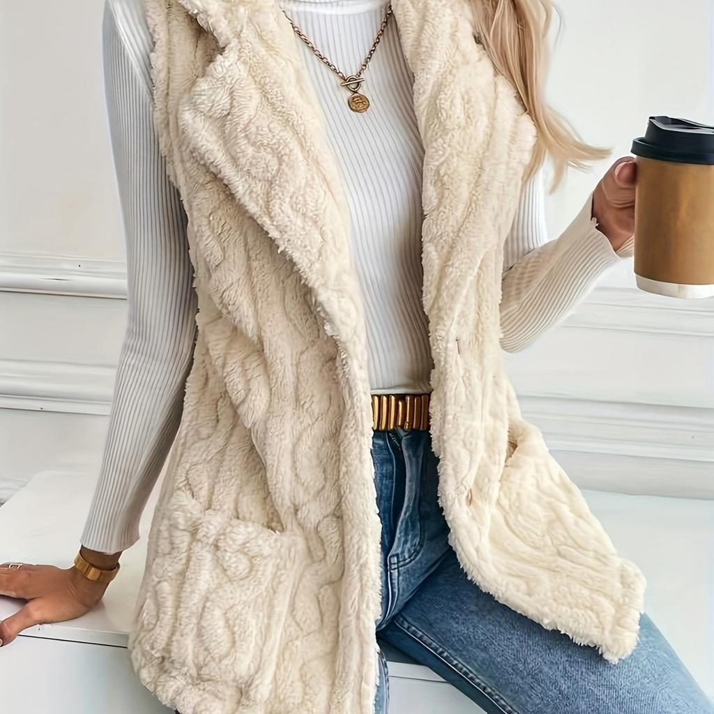 Women's Temperament Cardigan Soild Plush Vest Jacket
