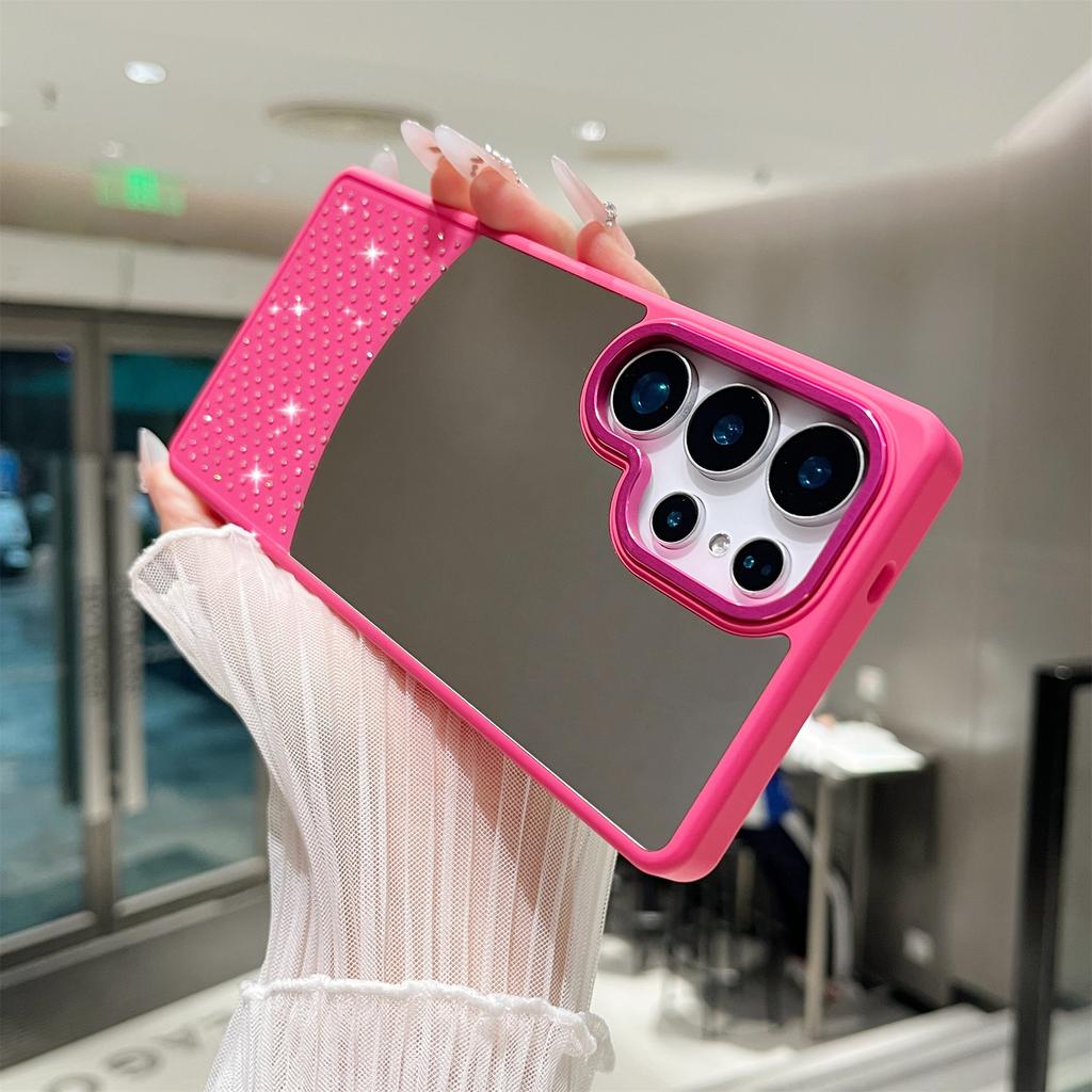 For Samsung Galaxy S24 Ultra Case Mirror Surface TPU+PC Shockproof Phone with Metal Lens Frame