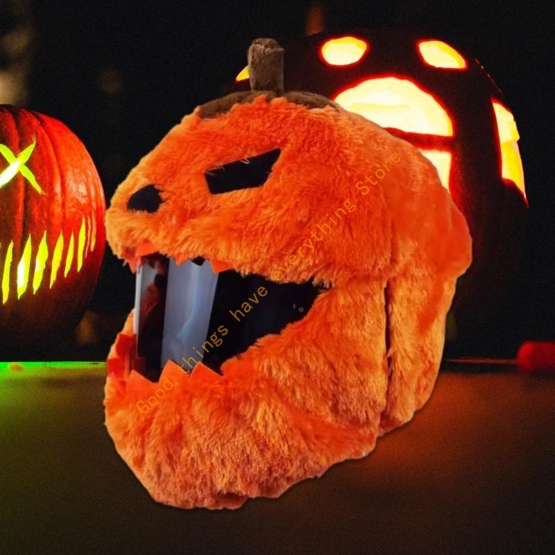 Unique Cartoon Plush Helmets Accessory Lovely Plush Pumpkins Helmets Hat for Bikers and Motorbikers 55KF