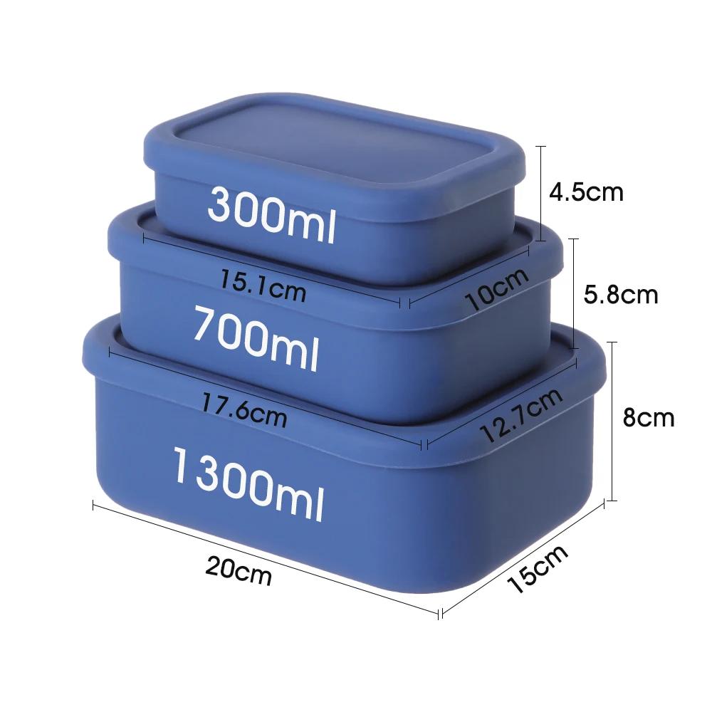 3Size Silicone Food Storage Containers Hard-Shell Silicone Bento Lunch Box Container with Lids Microwave Dishwasher Freezer Safe