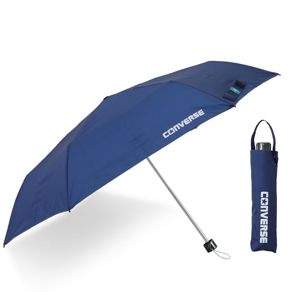 Ogawa Converse Kids' Folding Umbrella, Manual Open, 55cm, 6 Ribs, Navy, Solid Color, One-Point Logo, Antibacterial Handle, Water-Repellent, 20351