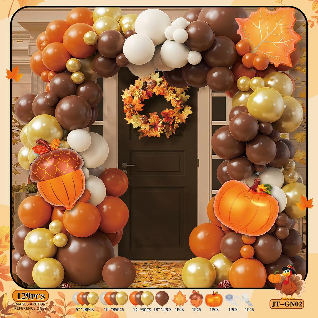 Thanksgiving Orange Balloon Chain Fall Themed Party Decoration Birthday Wedding Scene Decoration Balloon Arch