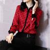 Office Lady Polo-Neck Vintage Polka Dot Shirt Spring Commute Female Button Long Sleeve Spliced Blouse Stylish Women's Clothing