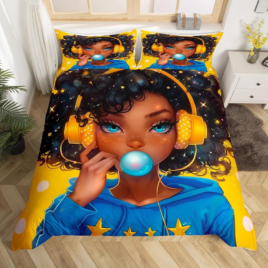 Headphones Duvet Cover Set for Kids Teens Queen Lightweight Down Quilt Covers Bedroom Decor 2 Pillowcases 1 Duvet Cover No Quilt