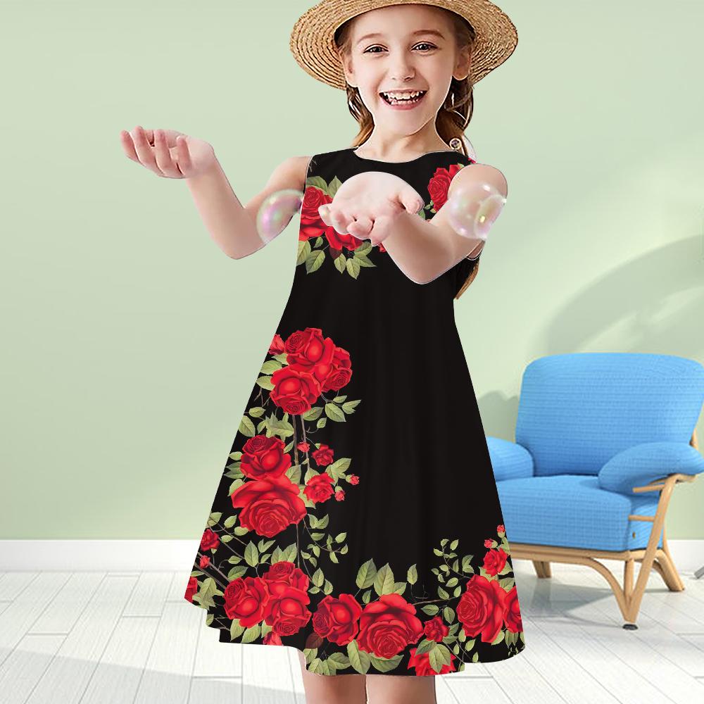 

Платья для девочек с 3D-принтом, детское платье принцессы без рукавов, платье-майка с 3D-принтом и розой с шипами 180