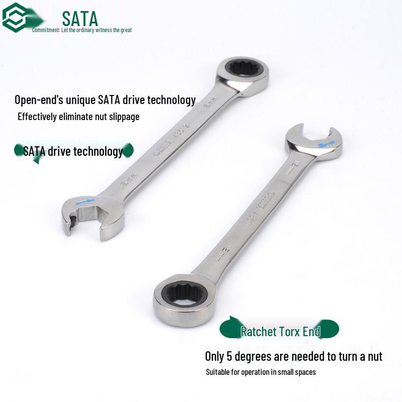 SATA Industrial Grade Double-Head Ratchet Wrench with Spline Open-End and Quick-Release