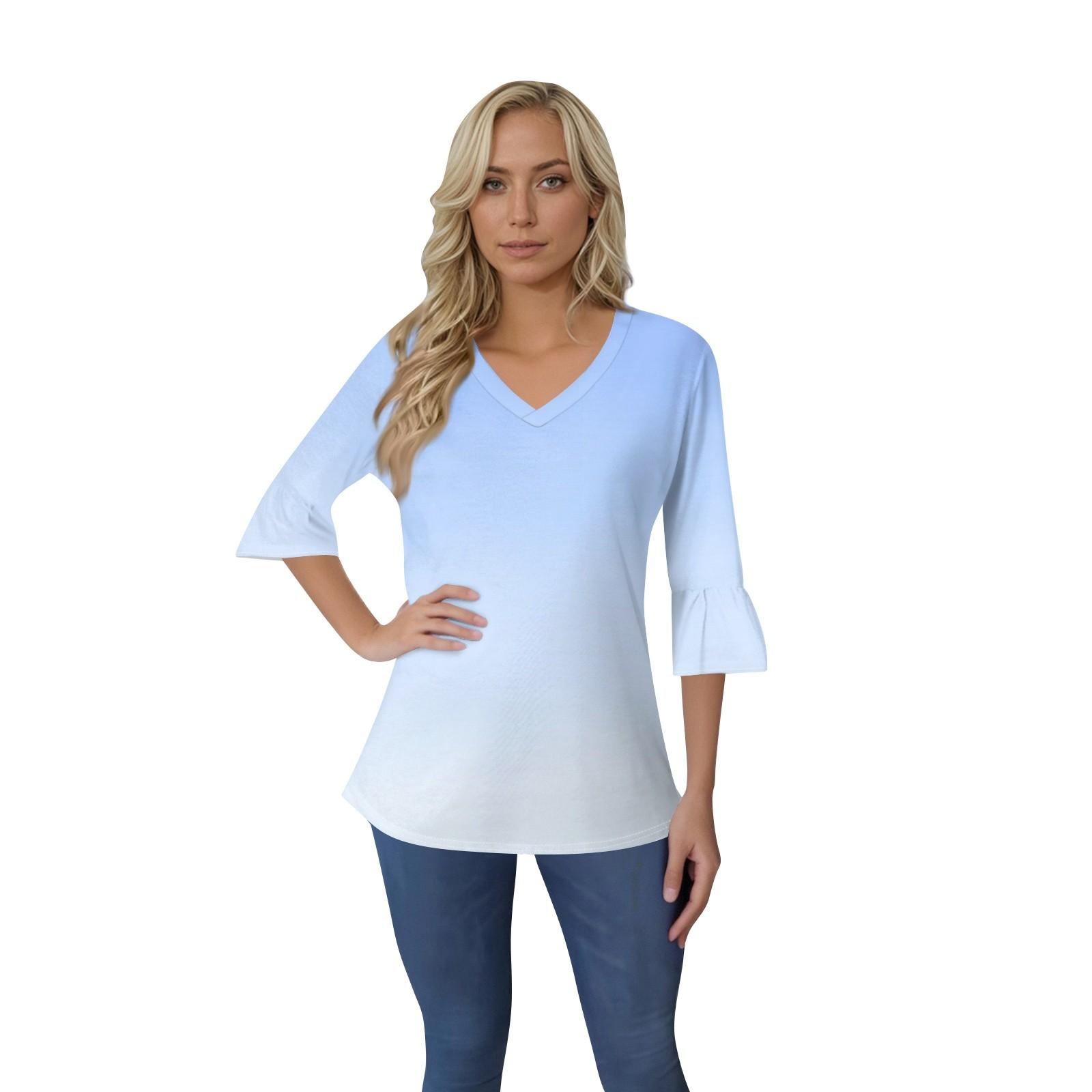 

Женский повседневный топ с рукавами 3/4, летняя футболка с v-образным вырезом и пышными рукавами S