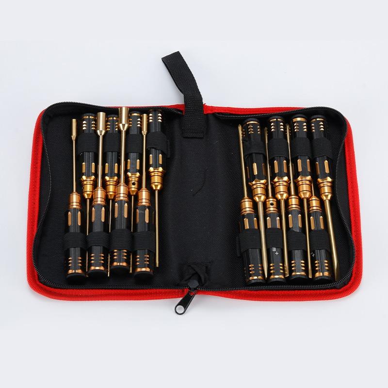 16 Piece Set of Aviation Model Screwdriver High-speed Steel Cloth Wrapped Aviation Model Tool. Black