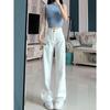 American High Street Women's High Waist Wide-Leg Jeans - Slimming Loose Fit, Spring/Autumn Straight-Leg, Floor-Length Pants