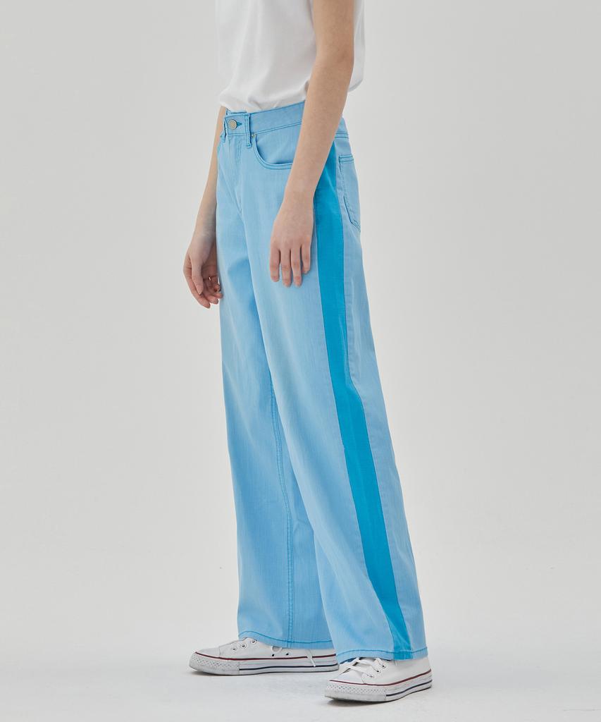 RYUL+WAI Denim Color Side Contrast Wide Pants Blue
