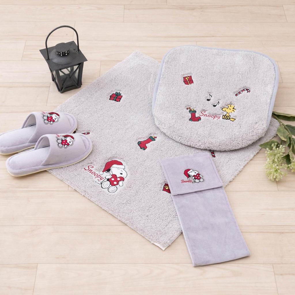 Senko Snoopy Happy Christmas Toilet Approximately 60 x 60 Character 18834 Mat, cm, Gray, Snoopy,