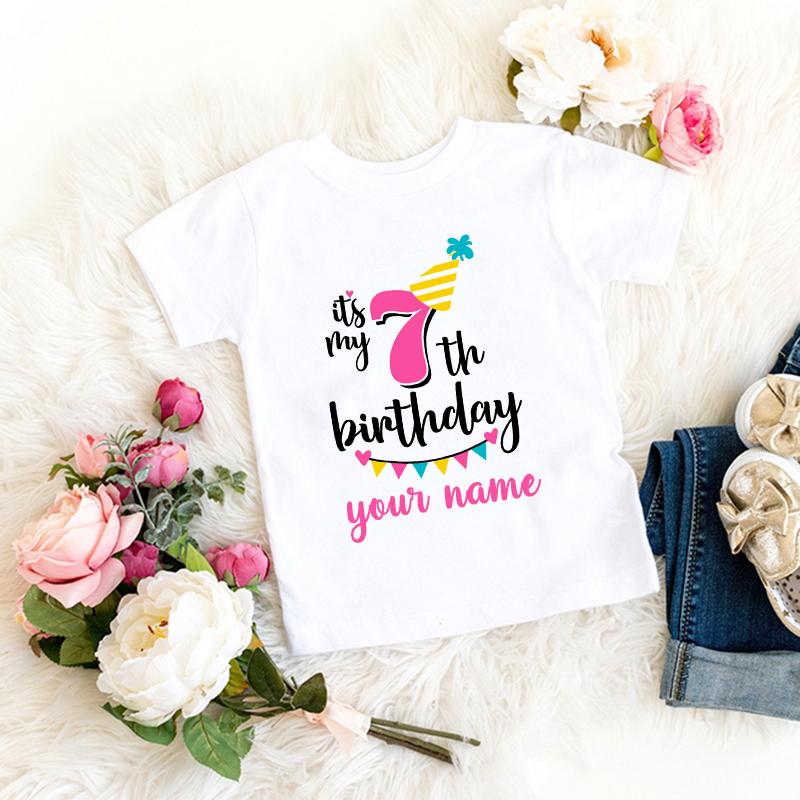 Personalized Girl Birthday Cartoon T Shirt for Girls Tshirt Number 1 2 3 4 5 6 7 8 Graphic Kids Clothes Birthday Party Outfits