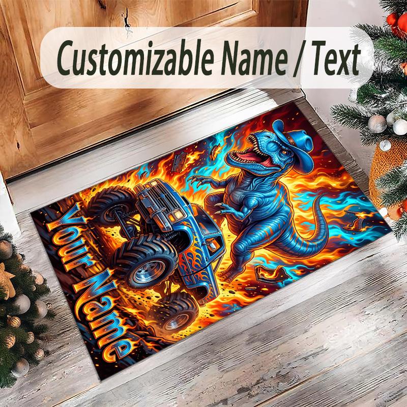 Truck Theme Crystal Velvet Rug Personalized Custom Name Text Soft Floor Mat Home Decor