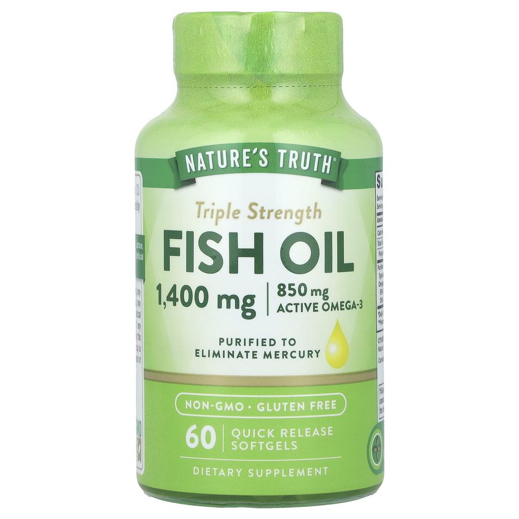 Nature's Truth Fish Oil, Triple Strength, 1,400Mg, 60 Rapid Release Softgels