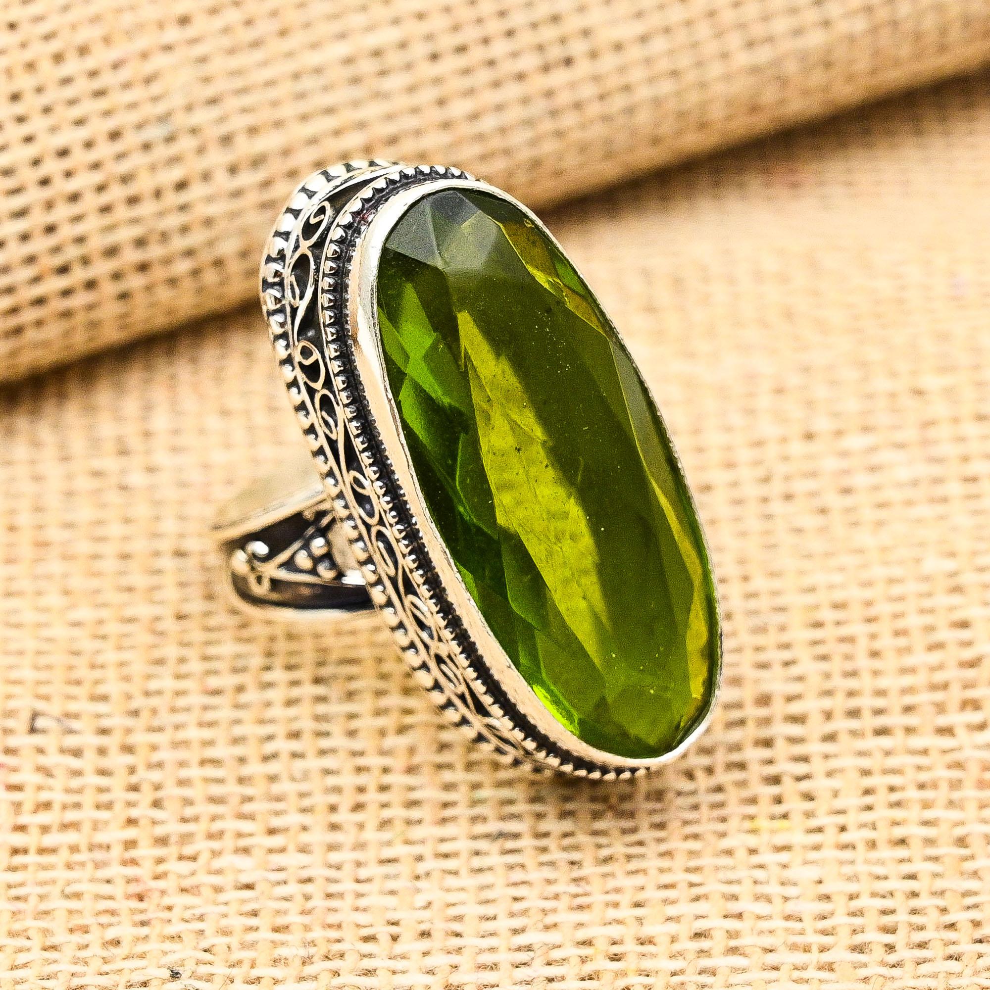 

Ювелирные изделия из стерлингового серебра 925 пробы с драгоценным камнем перидот ручной работы ко Дню памяти 8.5 зелёный