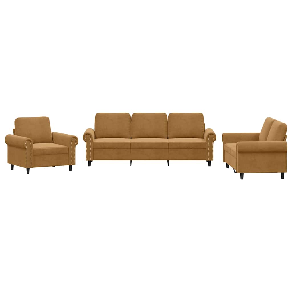 Vidaxl 3-Piece Lounge Set, Upholstered In Velvet, Brown