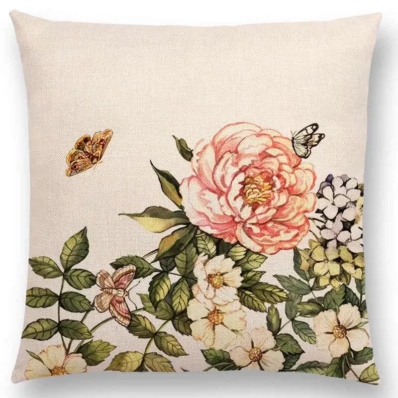 Lovely Birds Flowers Plants Sofa Pillow Case Hummingbird Rose Raspberries Lemon Dill Clove Almonds Cushion Cover