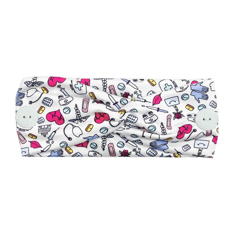 

Women Nurse Headbands with Button Wide Headbands for Mask Non Slip Elastic Ear Protection Gift for Doctors Sweatband Hairband