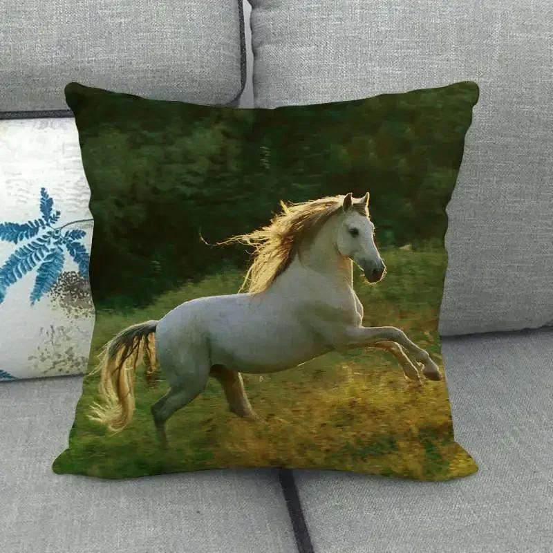 Horse Print Cushion Covers Home Decoration Animal Pillow Cases  Sofa Seat Chair Throw Pillows Linen Pillowslip Car Accessories