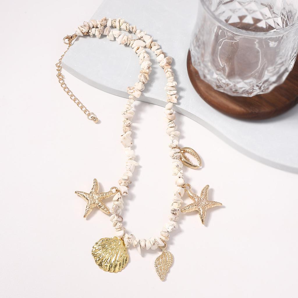 Summer New Leisure Ocean Vacation Wind Beach Shell Conch Starfish White Turquoise Versatile Women's Necklace