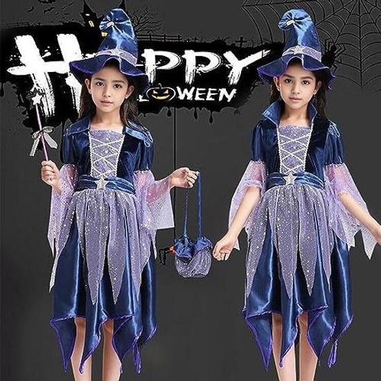 Halloween Costume Children Girls Witch Dress Tulle One-piece Hat Cute Kids Cosplay Magician Outfit Devil Shrine Maiden Ghost Pumpkin Spirit Fairy