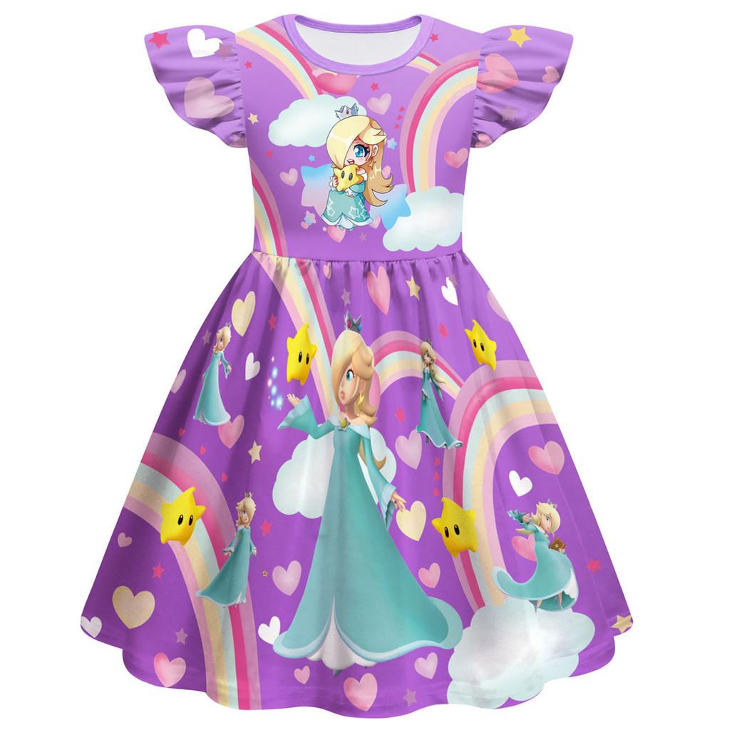 83121 Kids Girls Princess Rosalina Print Pleat Sleeves Dress 100cm фиолетовый