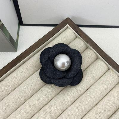 Women Vintage Temperament Imitation Wool Pearl Camellia Brooch Clothing Accessories