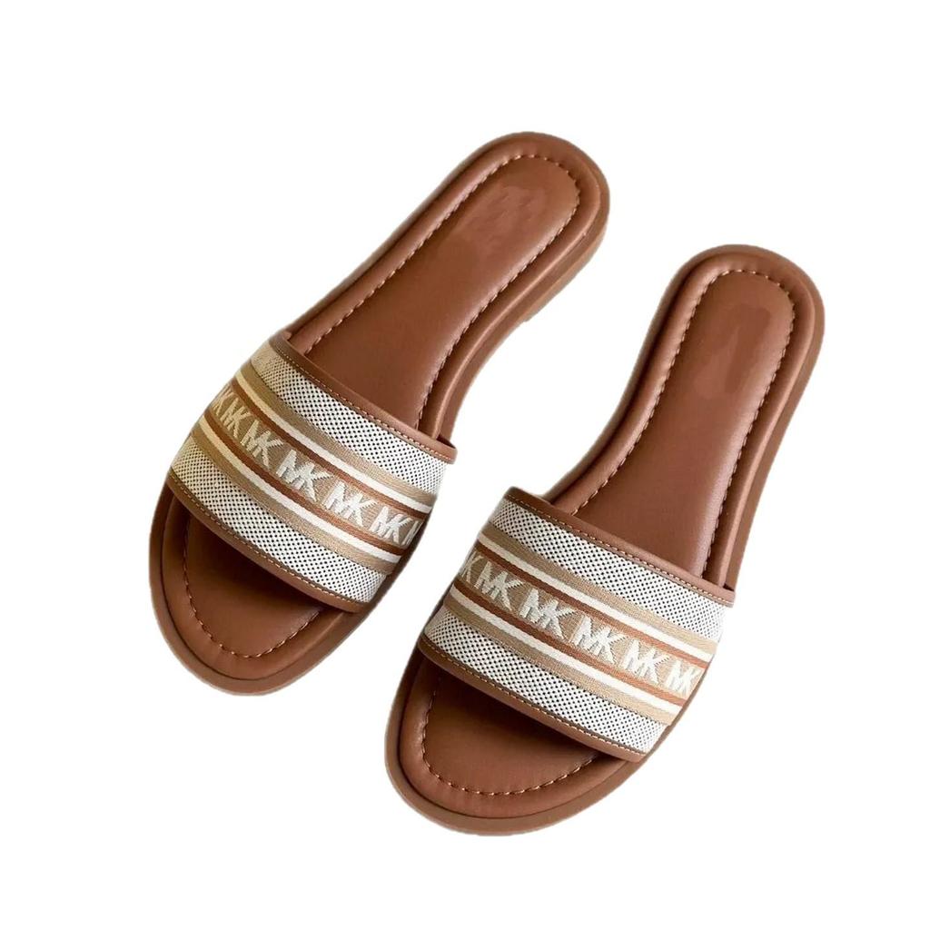 Pantoufles d'été 2025 pour femmes, à semelle en bois et bout ouvert, avec broderie de lettres – Sandales plates mode