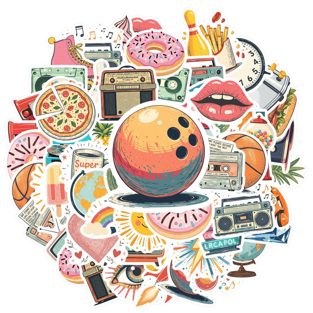 35pcs-100pcs Playful Retro Decals Retro Food Stationery Stickers Funny Stickers For Laptop Phone Car Sticker