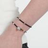 BONBEAU Silver Flower Charms Black Beads Bracelet Silver Flower Charm Black Bead Banding Bracelet