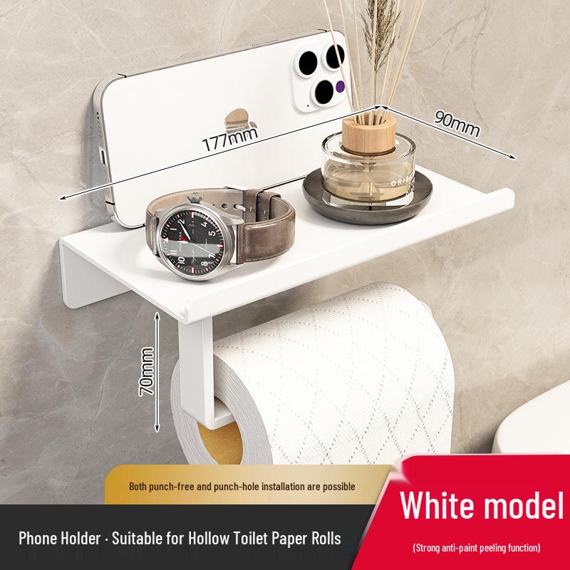 No-Punch Bathroom Tissue Box & Storage Rack with Phone Holder