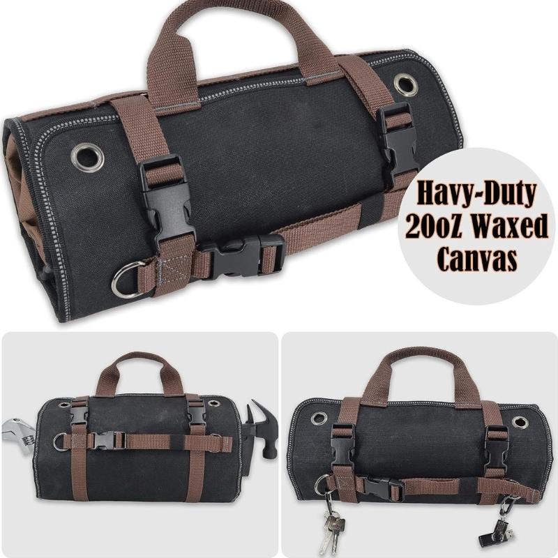 Multipurpose Large Capacity Tool Roll Up Bag with 15 Pockets for Mechanics and DIYer Enthusiasts Efficient Organization