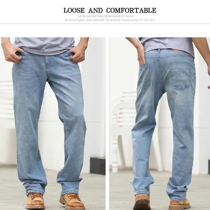 Sommer Frühling Weich Herren Jeans Mode Locker Gerade Hosen Taille Lässige Hosen Übergröße 28-30