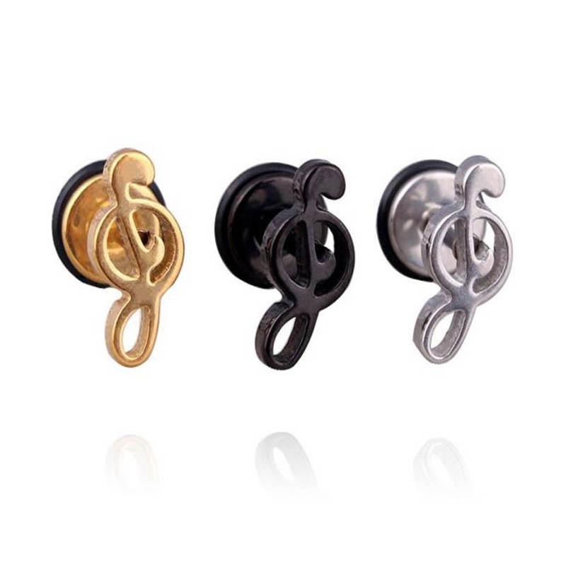 WKOUD Punk Stainless Steel Stud Earrings For Men Women Gothic Rockets Arrow Finger Cool Prevent Allergy Gold Black Puncture