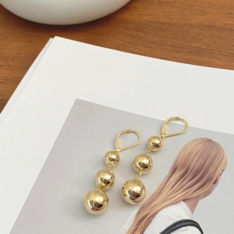 Korean Ins Blogger Fever Same 3 Gold Balls Pendant Earrings French Style Minimalist Jewelry Women