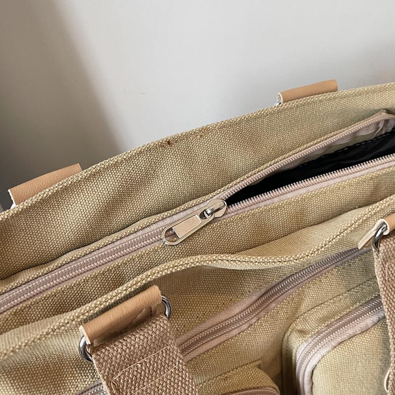 Stylish Canvas Shoulder Bag for Women, Multi-Pocket Tote with Adjustable Strap and Durable Design