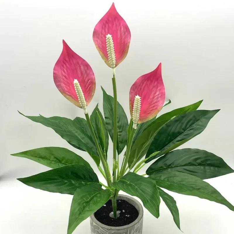 Artificial Green Plants Fake Anthurium  Potted Plants Desktop Ornaments Home Decoration Wedding Venue Decoration Fake Flowers