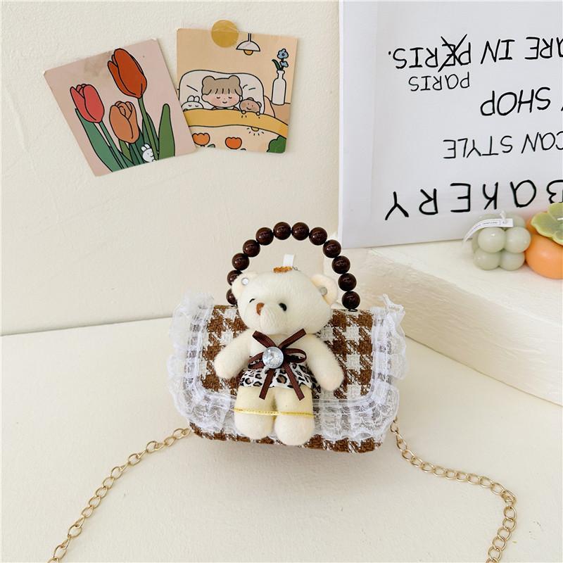

Adorable Bear Pearl Handbag Trendy Korean Style Kids Shoulder Bag For Girls And Boys Style One Brown