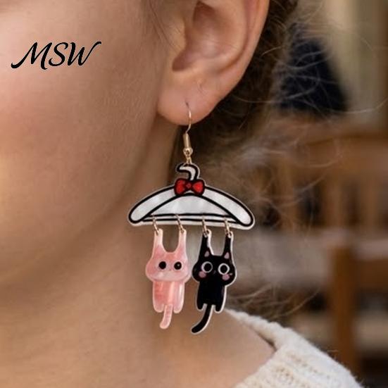 Creative Acrylic Cat Ornaments 1 Pair Cute Dangle Drop Earrings for Women, 2D Cartoon Kitten Sweet Girl Style Jewelry Hang on Clothes Hanger Earrings,