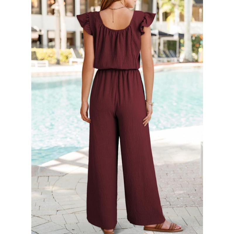 YYFS Moda dame ocazional vară primăvară imprimeu culoare uni fără mâneci decolteu pantaloni cu talie înaltă salopete și salopete