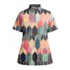 Women's Short Sleeved Printed V-neck Buttonable Side Slit Top T-shirt