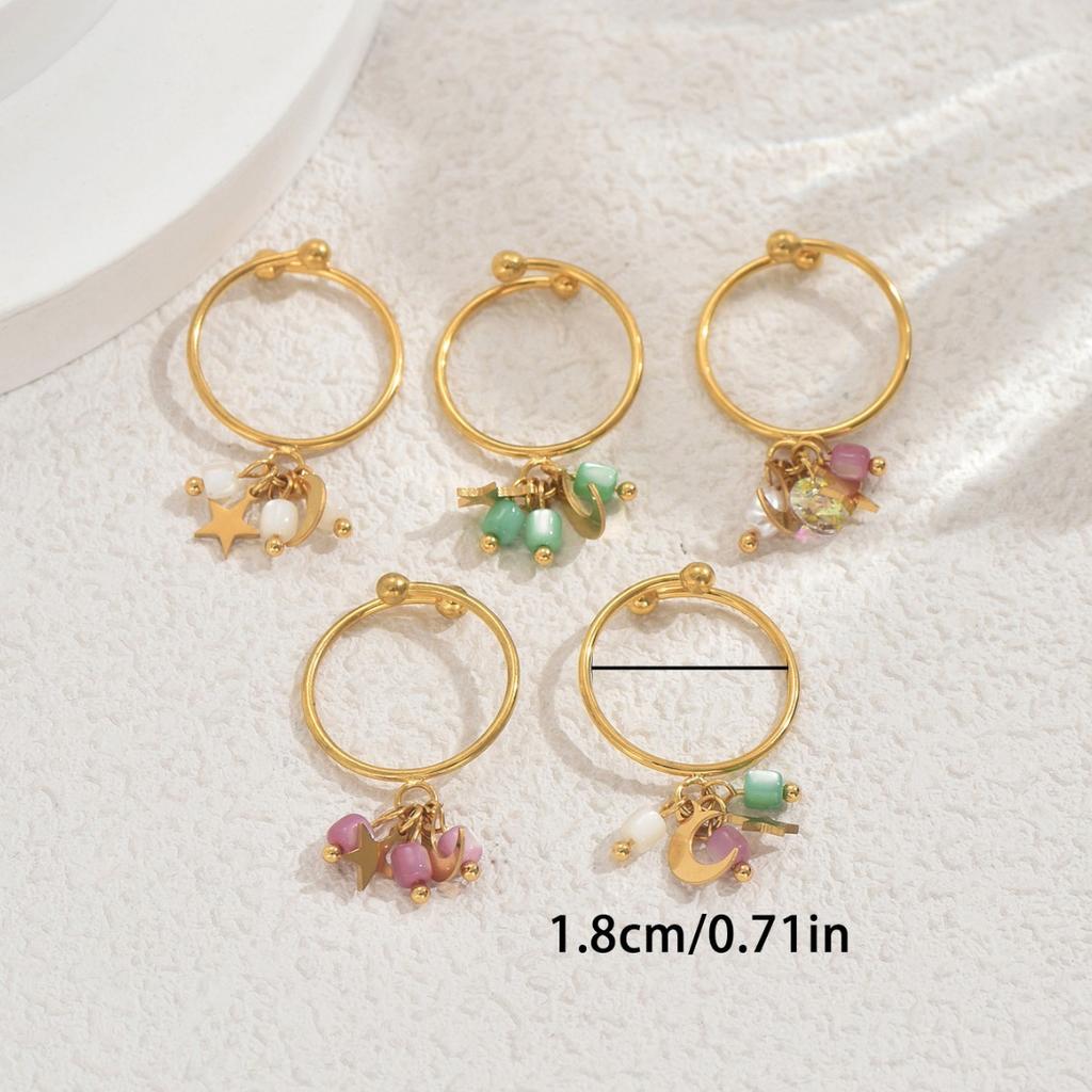 Geometric Wind Women's Ring Personalized Inlaid Rice Bead Design Star Moon Open Ring Versatile Index Finger Ring