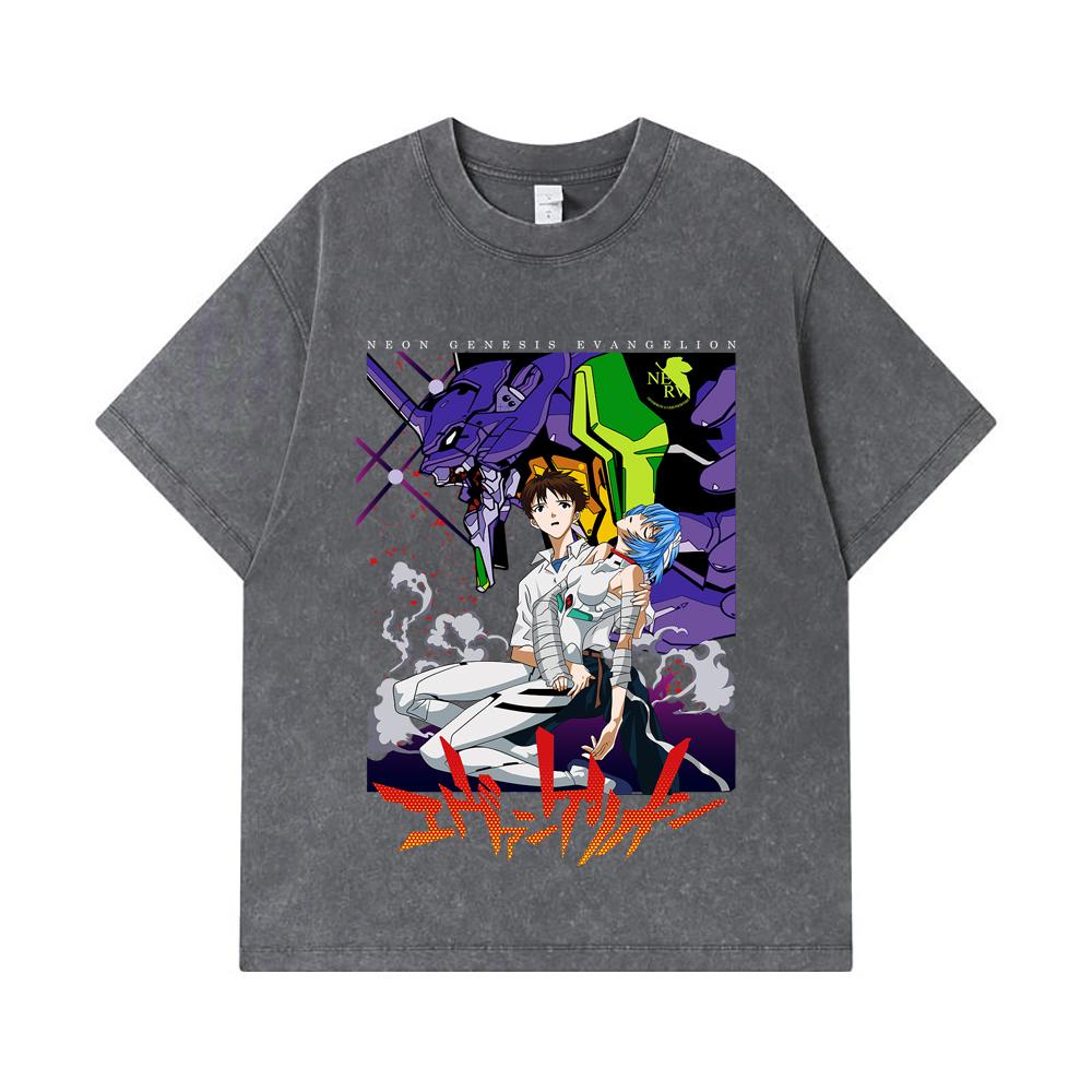 275 GSM Washed T-shirts 100% Cotton Evangelion V1 Print Unisex Heavy Cotton T Shirt